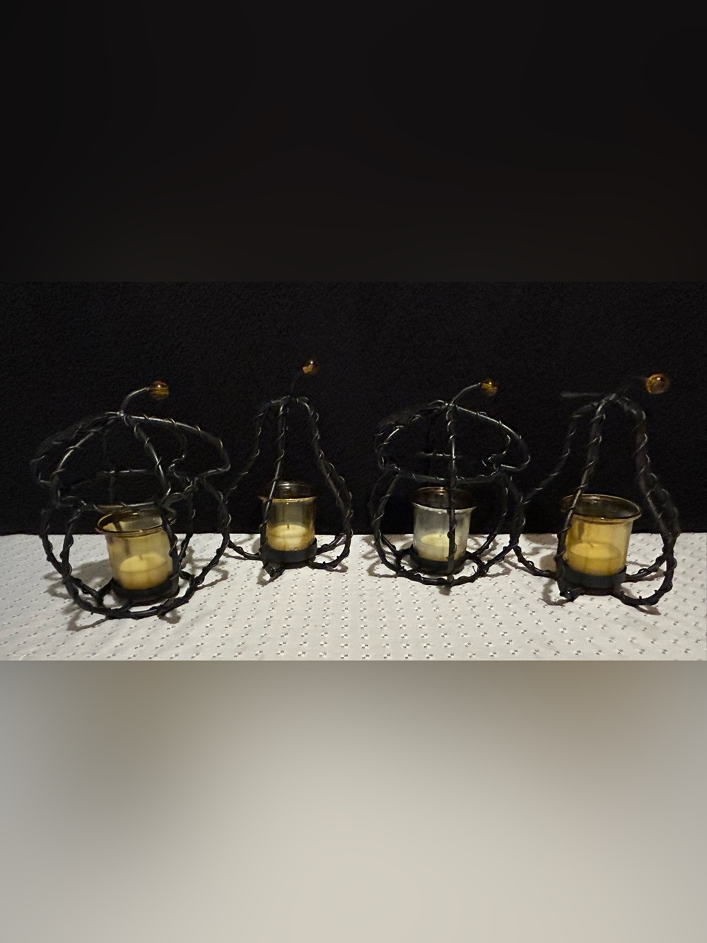 SET of 4 Black Wrought Iron Tea Light/Votive Candleholders 2 Acorns 2 Pears